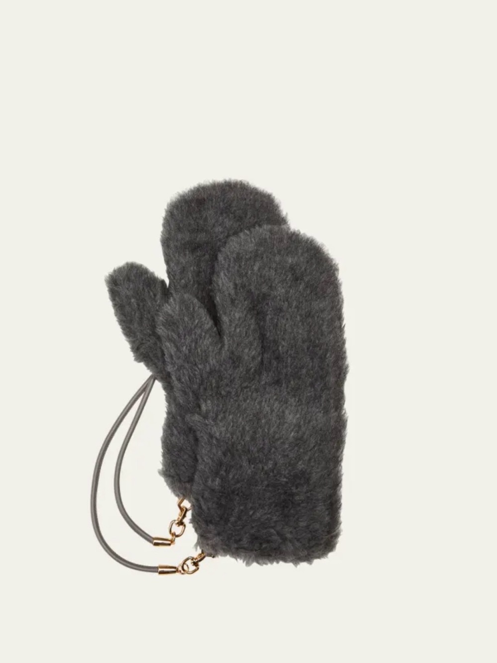 MaxMara olive Faux Shearling Mittens with Gold Hardware